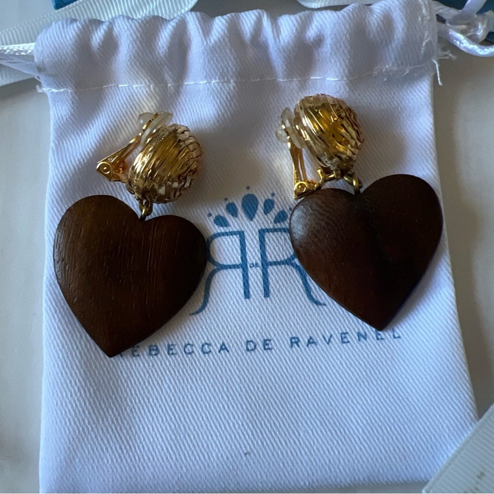 Rebecca de Ravenel Mini Earrings Cora Dark Wood Gold Clip Back 2"💖Great … - Picture 2 of 8
